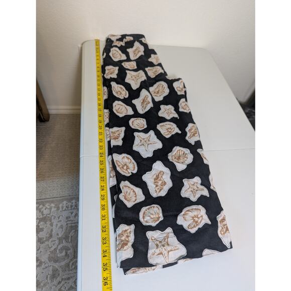 Nicole Miller 100% Linen Shell Print Black Wide Leg Pants Women S Beachy Coastal - Picture 8 of 11